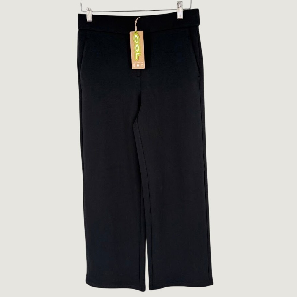 NEW OGL Textured Mid Rise Pull-on Straight Pant Size M Pure Black Pockets Chic